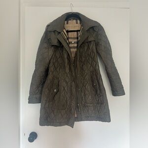 Burberry Green Trench Coat with Quilted Pattern